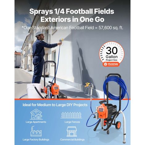 Pulvérisateur de Peinture sans Air sur Pied, Système de Pulvérisation de Peinture 1500 W, 3300 PSI, avec Chariot, Brosse, Tuyau, Rallonge, Buses, pour Déco Intérieure Fournitures Clôtures (1/5)