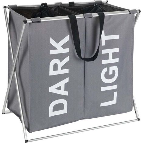 Duo „Dunkel & Hell“ Faltbarer Wäschekorb, 2-teiliger Wäschekorb mit Tragegriff, 120 l Fassungsvermögen, Polyester-Aluminium, 59 x 57 x 38 cm, Grau (1/4)