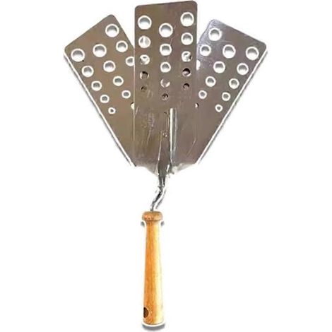 Grillwender aus Edelstahl, Fischwender mit Schlitzen, tragbarer Wender zum Wenden und Abschaben von Hamburgern, Outdoor-Utensil (1/5)