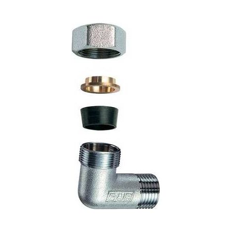 COUDE MÂLE CHROMÉ AVEC MONOCÔNE EN CAOUTCHOUC POUR CUIVRE Dimensions : 3/4" x 22
