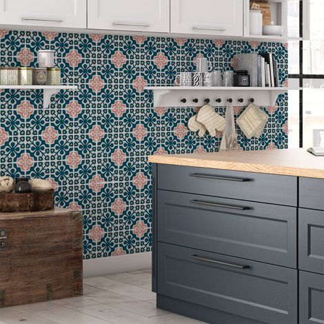 Sticker Mural Carrelage adhésif Cuisine Salle de Bain - 60 STICKERS CARREAUX DE CIMENT AZULEJOS APOLLO - 60stickers20x20cm (1/5)