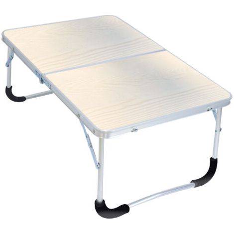 Table de camping pliante avec structure en métal, plateau en bois et verrouillage de sécurité, grain de pin blanc, 62 x 42 x 28 cm (1/5)