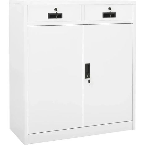 Armoire de bureau rangement durable avec 2 étagères réglables 90 x 40 x 102 cm en acier blanc (1/5)