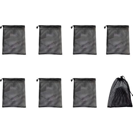 Lot de 8 sacs en maille pour filtre de pompe - Avec cordon de serrage - 30 x 40 cm - Noir (1/5)
