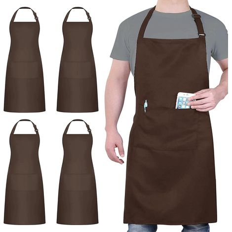 Confezione da 4 grembiuli da chef, grembiule da caffè con 2 tasche, grembiule impermeabile regolabile per uomo e donna, grembiuli da cucina professionali per cucinare, giardinaggio, ristorante, barbec (1/5)