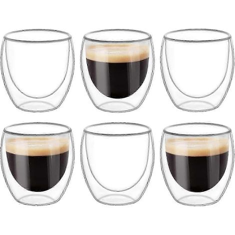 Tasses en verre borosilicate à double paroi isolante, tasses à café transparentes de 80 ml, lot de 6 pour boissons chaudes et froides (1/5)