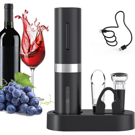 Coffret cadeau ouvre-bouteille électrique rechargeable 5 en 1 avec station de charge, coupe-capsule, aérateur à vin et bouchon à vin (1/5)