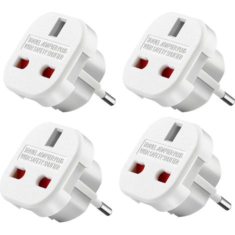 UK vers EU Adaptateur de Voyage, 4 Pcs Adaptateur Prise Anglaise vers France, Adaptateur de Prise UK vers Europe, pour l'Allemagne, l'Irlande, Les Pays-Bas, la Pologne, la Suède, Blanc (1/5)