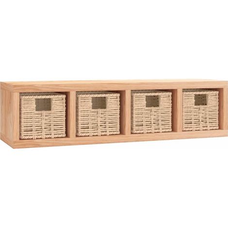 Mensole a Muro Scaffale da parete Ripiano a Parete con Cestini 62x18x16 cm Legno Massello Noce (1/5)