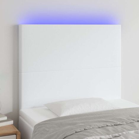 vidaXL Cabecero con luces LED cuero sintético blanco 90x5x118/128 cm (1/5)