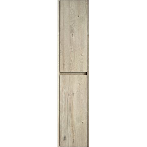 Armoire murale salle de bain 140 cm en contreplaqué avec 2 portes, rangement étroit à texture bois crème, idéal pour petits espaces (1/5)