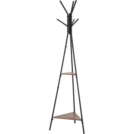 easycomfort appendiabiti ad albero con 2 ripiani nero e marrone in metallo e legno (1/5)
