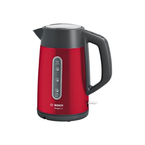 Bosch Wasserkocher DesignLine TWK4P434 Elektrisch 2400 W 1,7 l Edelstahl 360° drehbarer Sockel Rot/Schwarz (1/5)