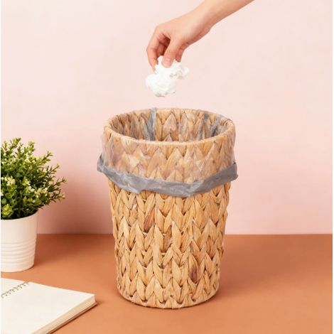 Poubelles en osier, petites poubelles de salle de bain, poubelles de salle de bain en jacinthe d'eau, poubelles de chambre style bohème, poubelles de bureau, espace compact (1/5)