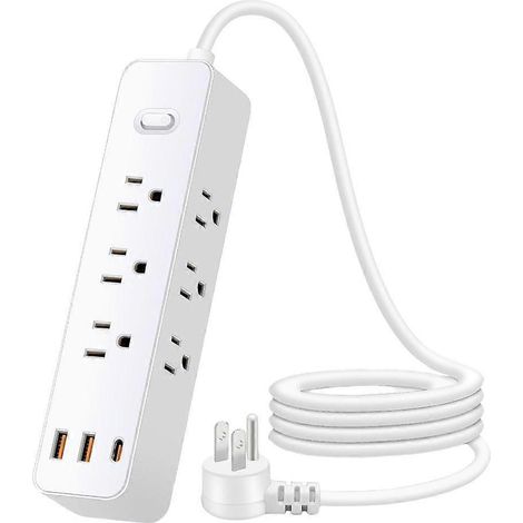 Robuste Steckdosenleiste mit Flachsteckern, 1,2 m langem Kabel und USB-/USB-C-Anschlussverlängerung