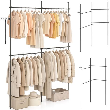 COSTWAY Portant à Vetements Télescopique Robuste, Sans Perçage (Noir,M) (1/5)