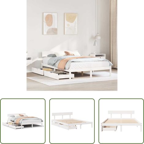 vidaXL Tiroir sous lit - Cadre de lit sans matelas blanc 135x190 cm bois de pin massif (1/5)