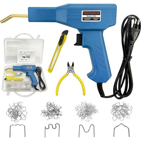 Soudeuse plastique, Soudeur en plastique, Agrafeuse à chaud pour réparation de plastique cassé/aile voiture/pièces voiture, Kit soudure plastique avec pince diagonale, cutter (1/5)