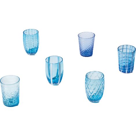 Zafferano Melting Pot Set 6 Bicchieri Monocolore - Acquamarina - Vetro Soffiato a Mano, 32 cl - Tumbler Artigianali per Acqua e Cocktail