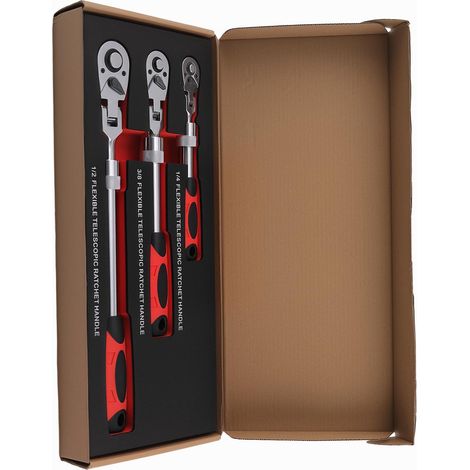 3PCS Extendable Flex-Head Ratchet Wrench Set 72-Tooth 1/4" 3/8" 1/2" Drive (1/5)