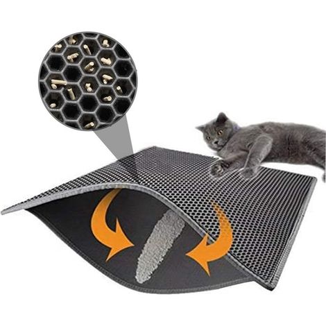 Tapis de Litière pour Chat Double Couche Nid d'Abeille Tapis de Trappeur de Litière Étanche Antidérapant Lavable Tapis pour Boîte à Litière Chats Confortable