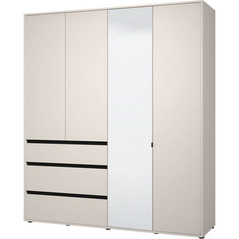 Armario grande Rifreddoo, armario de dormitorio 4 estantes, 3 cajones, perchero, 183x211h cm blanco crema