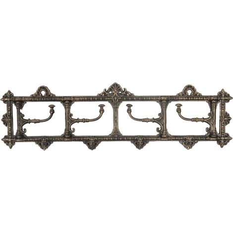 Perchero decorativo de hierro fundido para pared, color marrón, con 4 ganchos. (1/3)