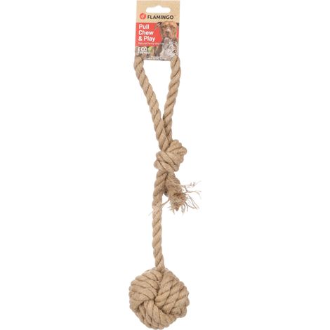 Jouet Chien - Corde à Tirer avec Balle nouée - Brun - 38 x 9 x 8 cm - Chanvre 100% - Poignée - Soin Dentaire (1/4)