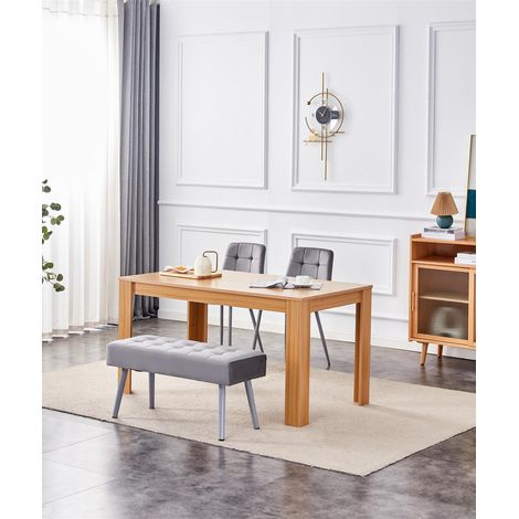 Dining Table and 2 Chairs With Bench Oak Effect Wood Table 2 Grey Velvet Chairs Dining Room (1/5)