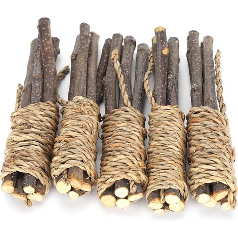 5 bâtonnets en bois pour animaux de compagnie, jouets à mâcher et nettoyeurs de dents pour perroquets, lapins, hamsters et petits animaux. (1/5)