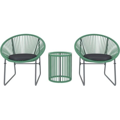 Ensemble de mobilier de jardin - Acapulco - 3 pièces (2 fauteuils + table) - Vert - Résistant aux intempéries et anti-UV
