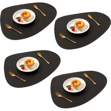 longziming – 4er-Set Leder-Tischsets – Schwarz – Waschbar & Wasserdicht – Hitzebeständige Tischsets für den Innen- und Außenbereich (1/5)