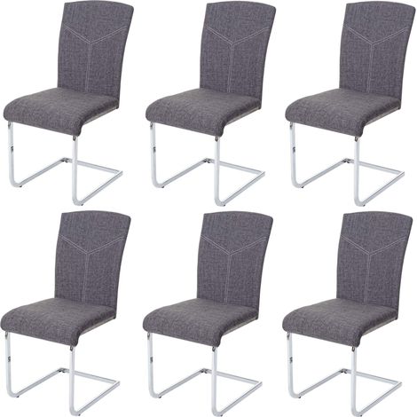6er-Set Esszimmerstuhl HHG-524, Freischwinger Küchenstuhl Konferenzstuhl Stoff/Textil, grau