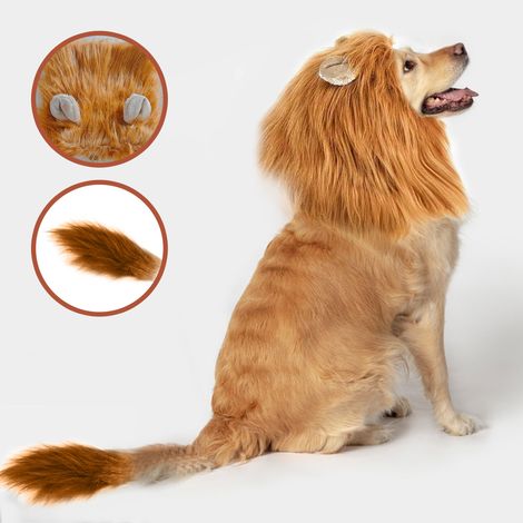 Lion Crinière pour Chiens - Perruque en Fourrure pour Halloween et Noël - Accessoire pour vêtements pour Animaux de Compagnie (Large, Jaune) (1/4)