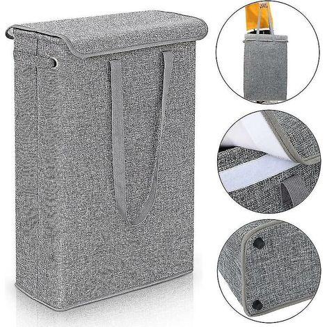 (gris Fonc) Panier Linge Fin Avec Couvercle Panier De Rangement Troit Pliable Et Fin (1/5)