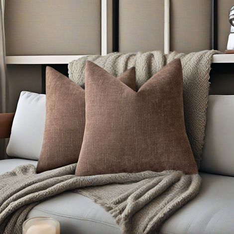 American Retro Soft Textured Chenille Throw Pillow Cover, Solid Color, Sofa Cover (without insert) -- Dark Brown -- 6060 cm