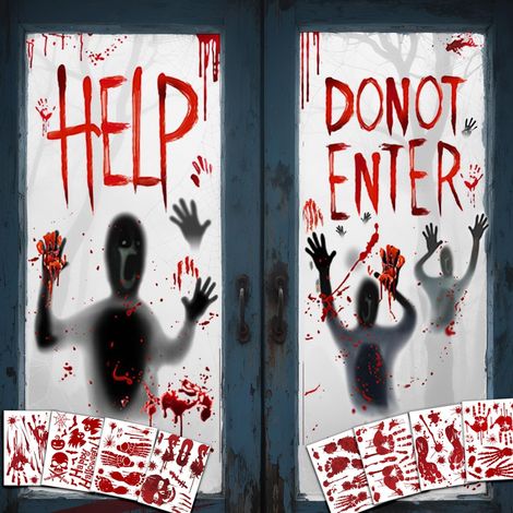 Decorazioni spettrali per finestre di Halloween, 10 adesivi di Halloween sanguinanti, decorazioni per porte e finestre per Halloween, finestre interne, festa di Halloween (1/5)