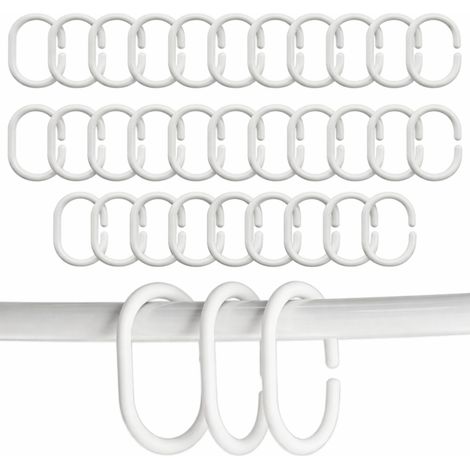 30 Anneaux de Rideau de Douche en Plastique Blanc Crochets Résistants pour Salle de Bain 30 Pièces (1/5)