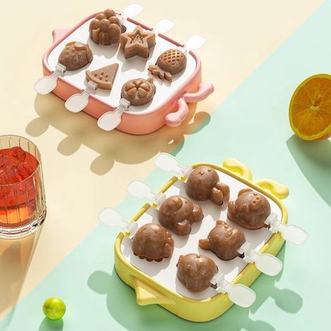 Molde de silicona para paletas heladas con forma de orejas de conejo y 6 compartimentos Libre de BPA y fácil de desmoldar (1/2)