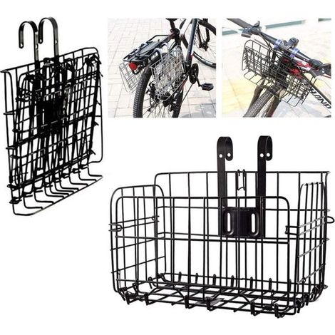 Cesta delantera para bicicleta: cesta plegable y desmontable de malla metálica con cierre a presión, versátil.