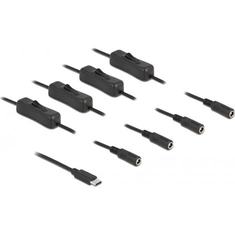 Delock Cable USB Type-Câ¢ macho a 4 x DC 5,5 x 2,1 mm hembra con interruptor 1 m