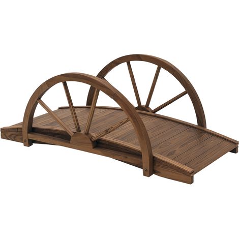 Pont de jardin en bois. avec balustrade à demi-roues charge max. 150 KG. 100 x 50 x 37 cm. marron (1/5)