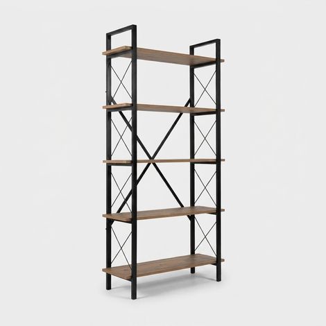 Industrielles Metallregal Elysian mit 5 schwarzen Ablageböden - Natur (1/5)