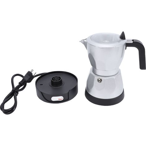 Cafetière électrique italienne 3 tasses en aluminium octogonal avec couvercle transparent pour bureau et voyage, couleur argent (1/5)