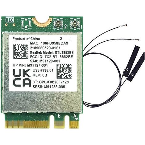 Carte Wi-Fi sans fil RTL8852BE avec antenne intégrée AX1800 Wi-Fi 6 WLAN 802.11ax Bluetooth 5.2 double bande 2,4 GHz + 5 GHz (1/5)