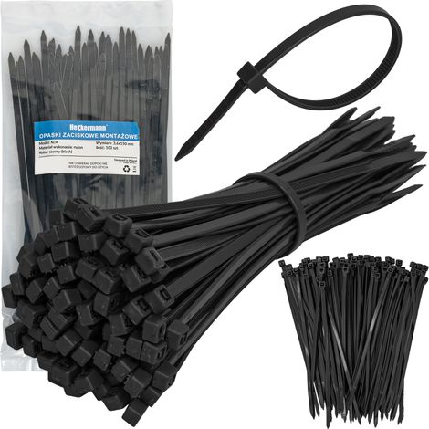 Colliers de serrage Heckermann 3,6 x 150 mm, lot de 100 - Noirs