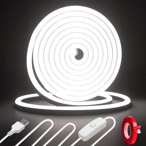 Bande LED néon blanche USB 5V avec variateur sans contact, en PVC flexible, étanche IP67, pour éclairage mural, bricolage et ambiance, 1/3/5 m, 5 m (1/5)