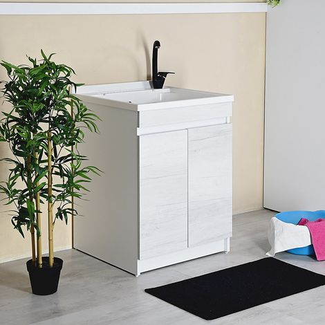 Mobile lavatoio 60x60 con vasca in plastica Resina PP ZARA OLMO BIANCO