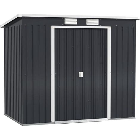 Abri de jardin avec fenêtres d'aération, portes coulissantes, acier galvanisé, 213 x 130 x 172 cm, gris foncé
