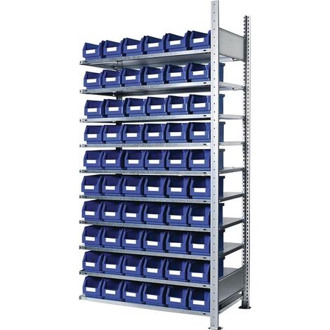 Steckregal H2000xB1000xT300mm Anbauregal 10 Stahlböden 60 x Gr. 6 blau